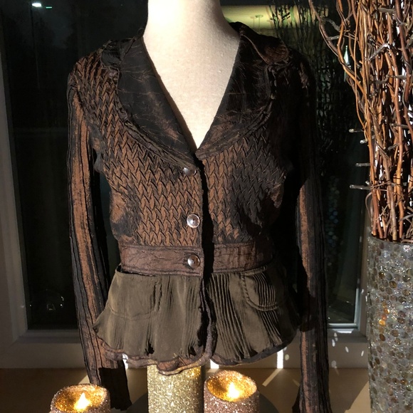 Alberto Makali Tops - Alberto Makali Women's Dark Brown Ruffle Blouse